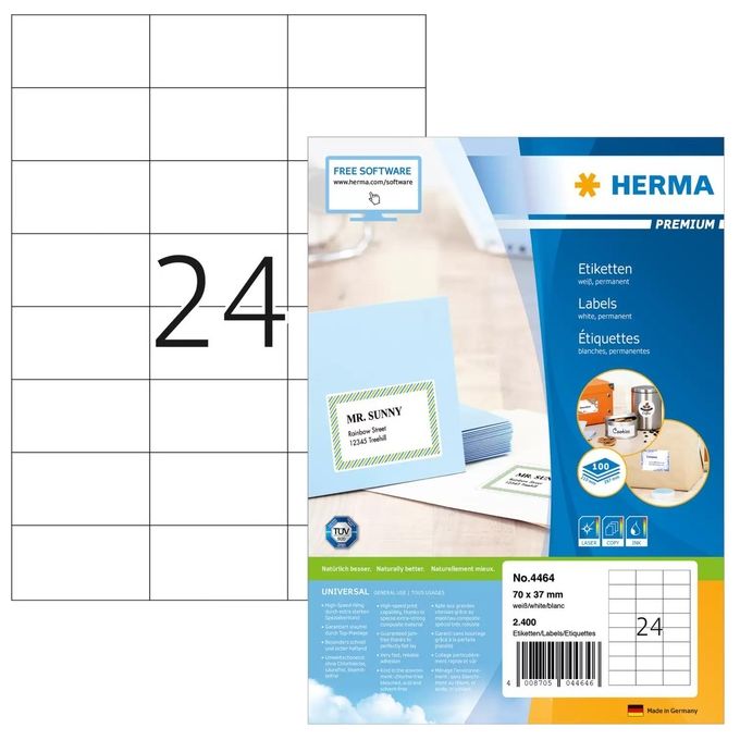 Herma Premium Etichette Bianche 70x37mm 100 Fogli DIN A4 240 Pezzi