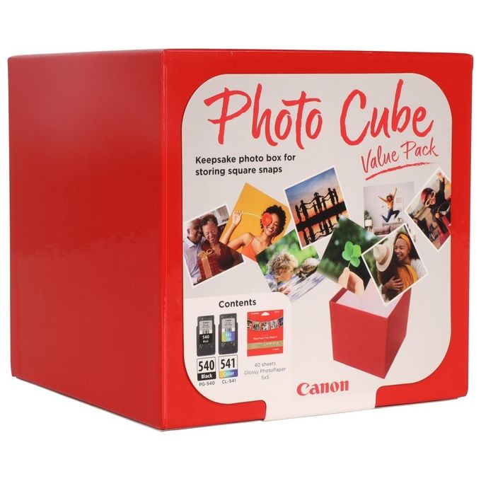 Canon 5225B012 Photo Cube Cartucce d'inchiostro Originali PG-540 Nero CL-541 Colore e Carta Fotografica 5x5 pollici Glossy II 40 fogli colore Nero
