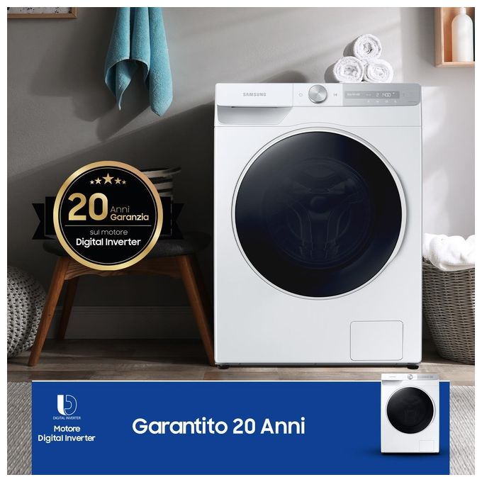 [ComeNuovo] Samsung WW90T734DWH Lavatrice Carica Frontale AI Control UltraWash Classe energetica A Capacita' di carico 9 Kg Centrifuga 1400 giri Motore Digital Inverter Vapore Igenizzante Ecodosatore Ecolavaggio