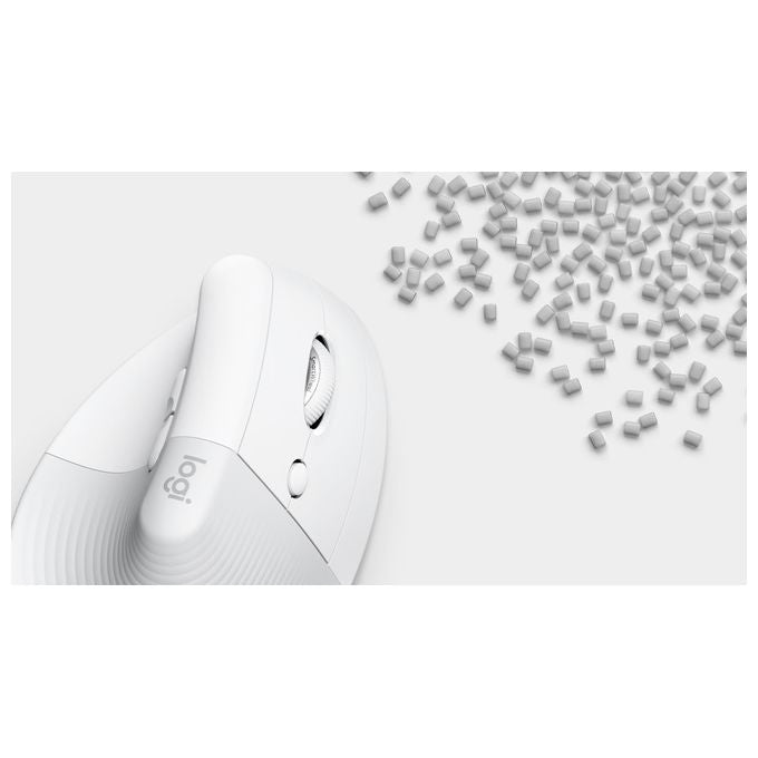 Logitech 910-006475 Lift Mouse Ergonomico Verticale Senza Fili Bluetooth Logi Bolt USB 4 Tasti 4000 DPI Clic Silenziosi colore Bianco