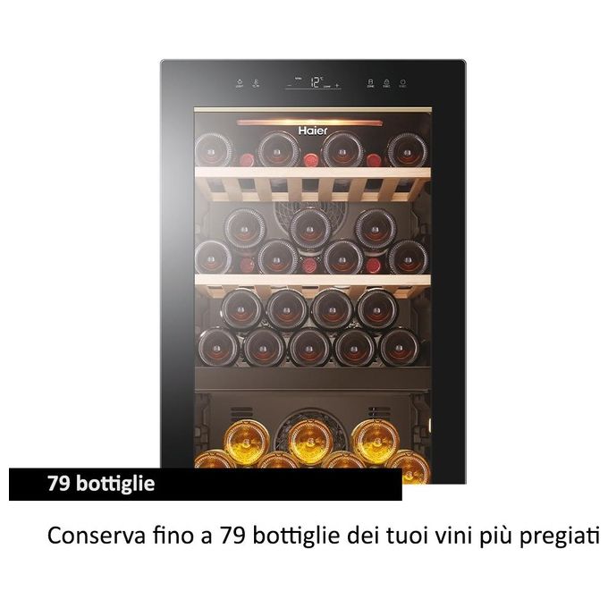Haier HWS79GDG Wine Bank 50 Serie 5 Cantinetta Vino 79 Bottiglie 2 Zone Temperatura LED WiFi Classe G colore Nero