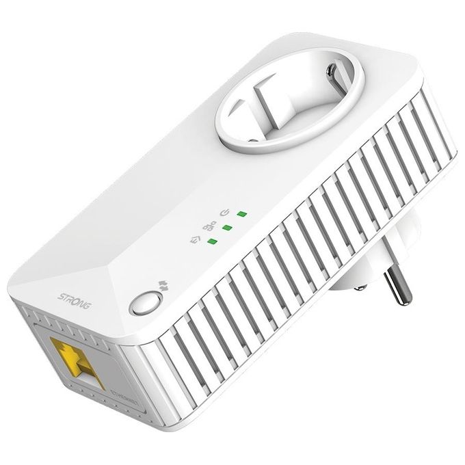 Strong POWERLWF600DUOEUV2 Kit Powerline Wi-Fi 600 Mbps HomePlug AV2 Pass-Through Wi-Fi 300 Mbps LAN 100 Mbps Plug and Play colore Bianco