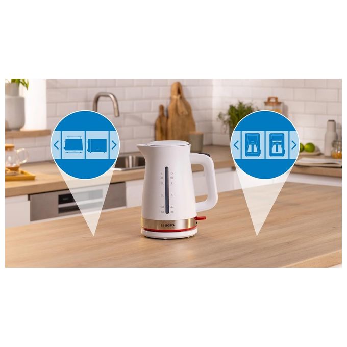 Bosch TWK4M221 MyMoment Bollitore elettrico 1.7 L 2400 W Filtro anticalcare rimovibile Base 360° Avvolgicavo colore Bianco
