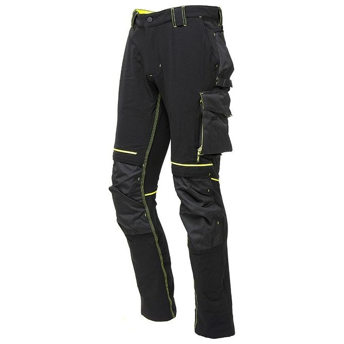 U-power WPE145BC ATOM Pantaloni da Lavoro Uomo Slim Fit Idrorepellente Traspirante con Protezione Ginocchia 90% Nylon 10% Spandex colore Nero