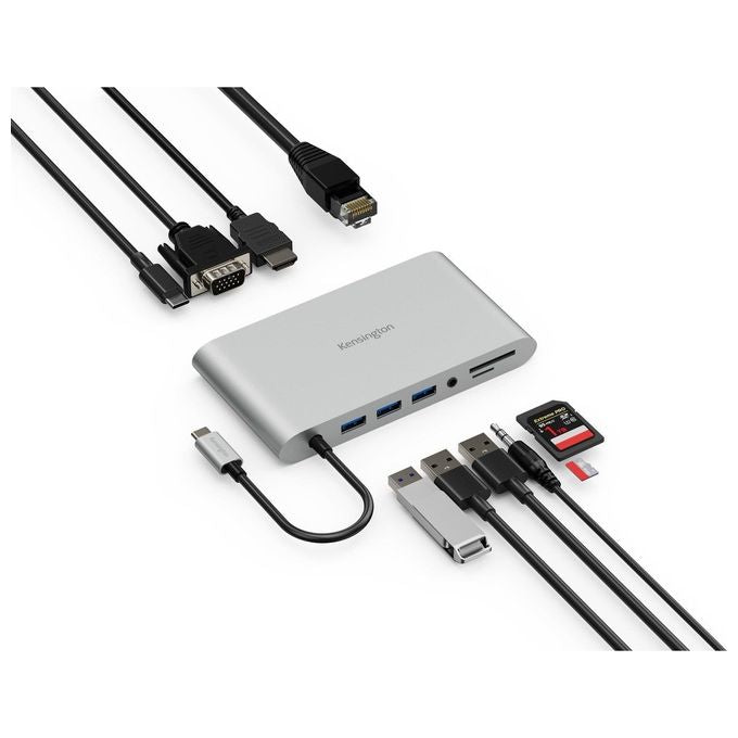 Kensington K33853WW UH1440P Docking Station Universale USB-C 10-in-1 Plug and Play 3 porte USB-A HDMI DisplayPort VGA Ethernet Gigabit Micro SD SD Audio 3.5 mm Alimentazione Pass-Through 85 W colore Nero