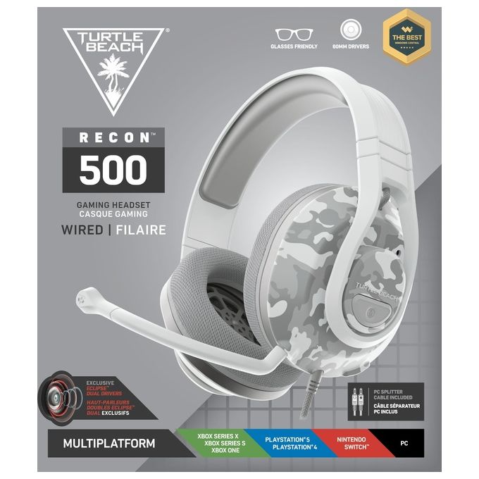 Turtle Beach TBS-6405-02 Recon 500 Cuffie Gaming Cablate Driver 60 mm Microfono Rimovibile Multipiattaforma colore Bianco