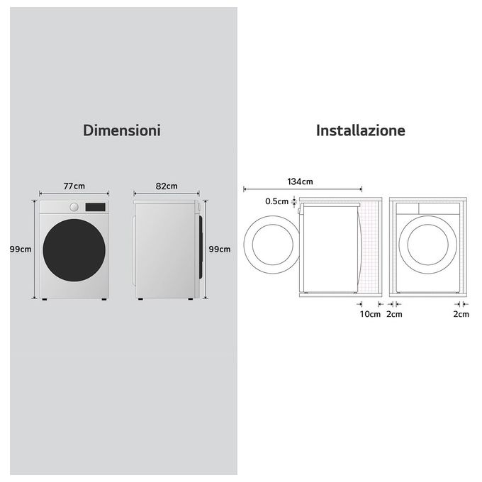 LG RH18U8AVCW Asciugatrice Pompa di Calore 18 Kg Classe D DUAL Inverter Direct Drive AI Dry Wi-Fi (99x77x82 cm) colore Bianco
