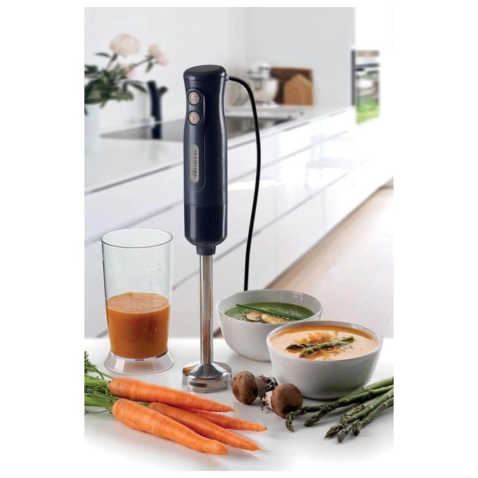 Ariete 601 Hand Blender Breakfast Frullatore ad Immersione 700W 2 Velocita' Lama in Acciaio Inox Gamba Removibile Bicchiere Trasparente Nero