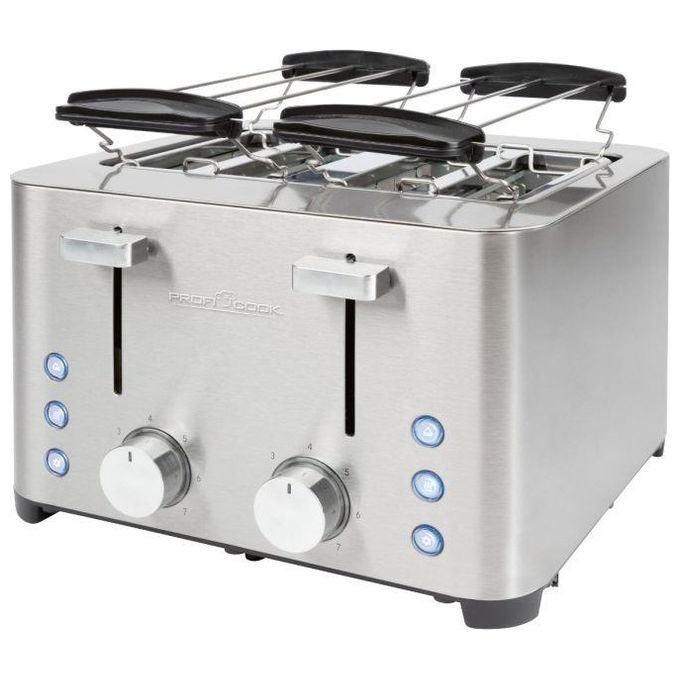 ProfiCook PC-TA 1252 Tostapane 4 Fette Acciaio Inox 1500 W Fessure Extra Large 40 mm con Funzioni Scongelamento Riscaldamento Arresto Rapido colore Acciaio Inox