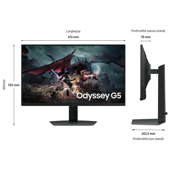 Samsung LS27DG500EUXEN Odyssey G5 Monitor Gaming 27'' IPS QHD 2560x1440 180Hz 1ms AMD FreeSync DisplayHDR 400 Pivot colore Nero