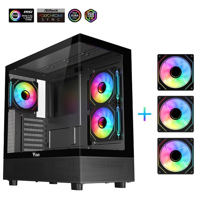 Itek ITGCASB42B SHOWBUI 42B Case Gaming Tower ATX con 3 Ventole ARGB 2 USB3 Type-C Vetro Temperato colore Nero