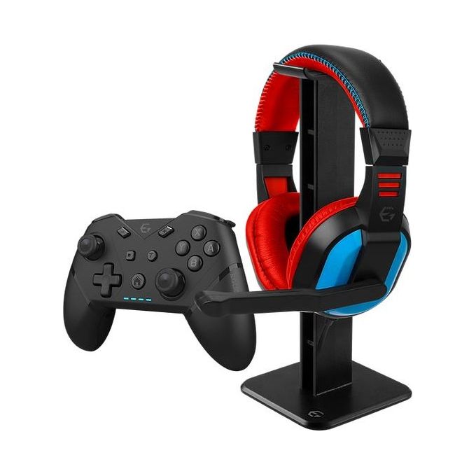 EgoGear SBP30-NS-BK Gamepad + Cuffie Gaming Wireless Bluetooth con Pulsanti Programmabili e LED RGB Compatibile con Nintendo Switch OLED PC PS3 colore Nero Blu Rosso