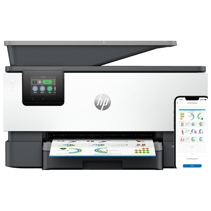 HP 4V2N0B OfficeJet Pro 9120b Stampante Multifunzione a Getto d'Inchiostro Colore con Stampa Fronte-Retro Automatica Wi-Fi Bluetooth ADF 4 Cartucce Risoluzione 4800x1200 DPI Schermo Touch 2.7'' colore Grigio