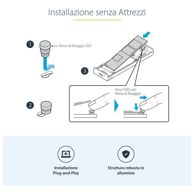 StarTech.com M2-USB-C-NVME-SATA Box Esterno SSD M.2 NVMe SATA USB-C 10Gbps Alluminio 2230 2242 2260 2280 colore Grigio