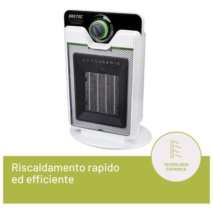 Imetec CFH1-100 Eco Ceramic Termoventilatore Ceramico 2000 W 3 Livelli Termostato Regolabile colore Bianco Nero