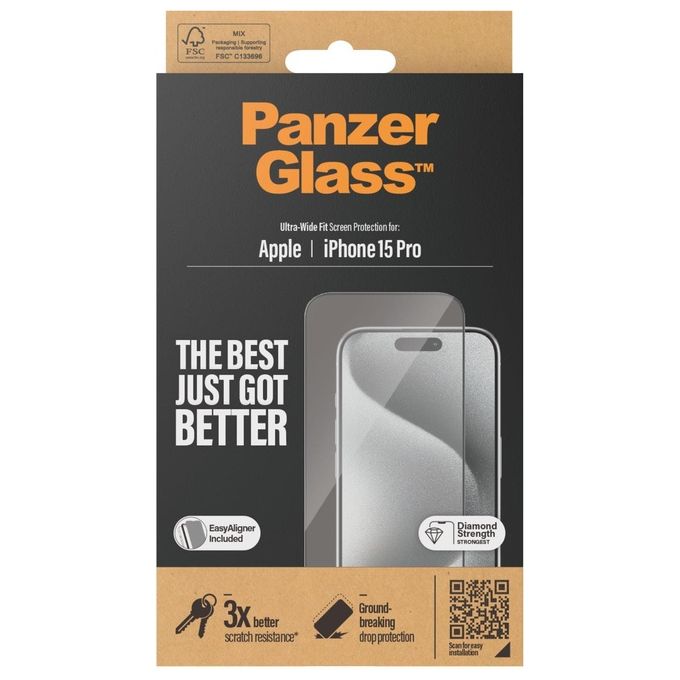 PanzerGlass Apple iPhone 15 Pro 6.1'' Screen Protector Ultra-Wide Fit Clear