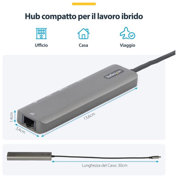 StarTech DKT30CHSDPD1 Adattatore Multiporta USB-C HDMI 2.0 4K 60Hz 100W Power Delivery Pass-through Slot SD MicroSD Hub USB 3.0 2 Porte colore Nero