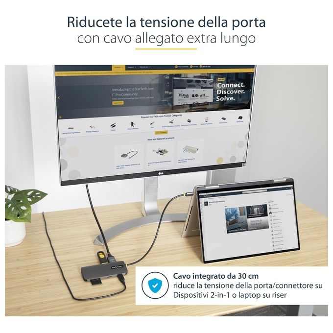 StarTech 115B-USBC-MULTIPORT Hub USB-C 8in1 HDMI 4K 60Hz 3x USB-A 5Gbps GbE SD MicroSD PD 100W cavo 30cm colore Grigio