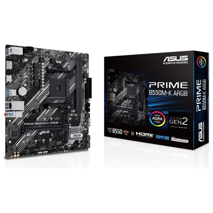 Asus 90MB1GC0-M0EAY0 Prime B550M-K ARGB Scheda Madre mATX Socket AM4 Chipset B550 Dual M.2 PCIe 4.0 DDR4 64GB USB 3.2 HDMI DisplayPort
