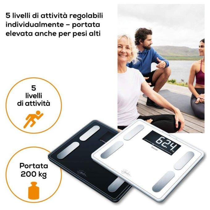 Beurer BF410 Signature Line Bilancia Pesapersone Diagnostica XXL 200 Kg 10 utenti BMI Massa Grassa colore Bianco