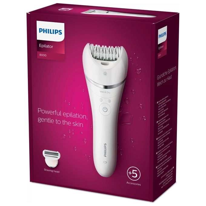 Philips BRE710-00 Serie 8000 Epilatore Wet and Dry Senza Fili 32 Dischi colore Bianco