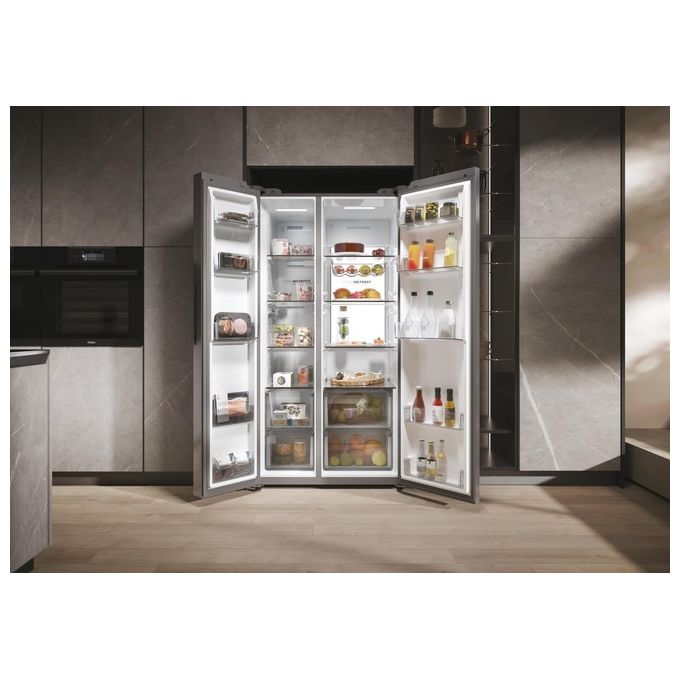 Haier HSW79F18ANMM SBS 90 Serie 7 Frigorifero Side by Side 611 L 177,5 cm Classe A 35 dB No Frost Humidity Zone Wi-Fi colore Platinum Inox