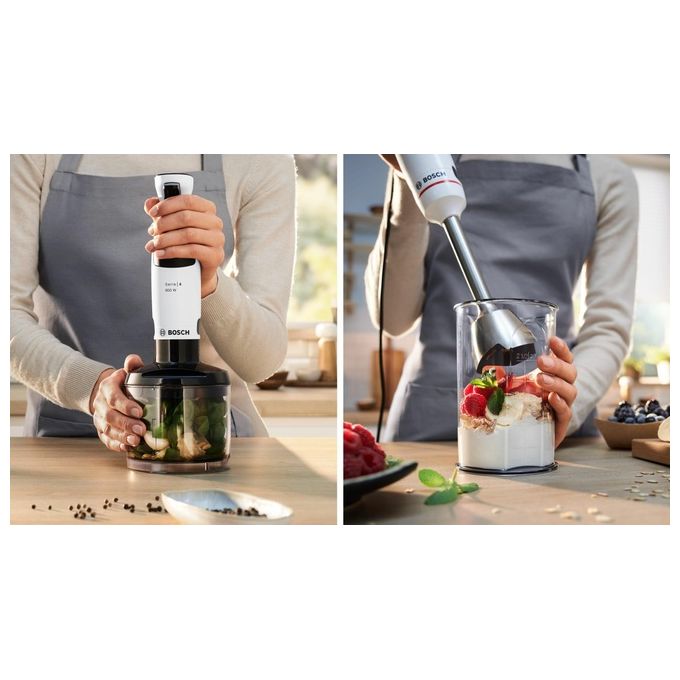 Bosch MSM4W420 Serie 4 Frullatore a immersione 800 W con Tritatutto Mini e Bicchiere Dosatore colore Bianco
