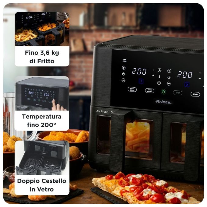 Ariete 4631 Friggitrice ad aria Doppia 9L 2400W 11 Programmi Touch Screen colore Nero