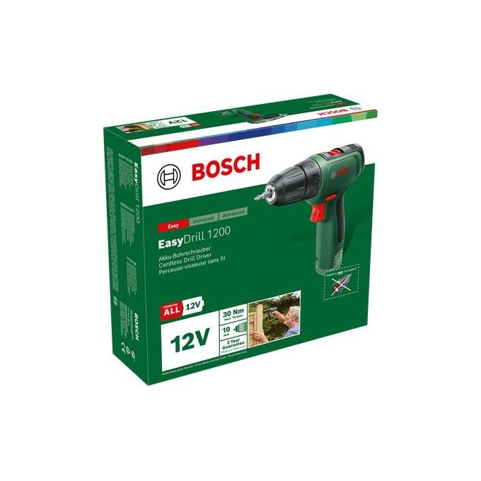 Bosch 06039D3008 EasyDrill 1200 Trapano Avvitatore a Batteria 12V 1,5Ah 2 Velocita' 30Nm Set 34 Accessori colore Verde
