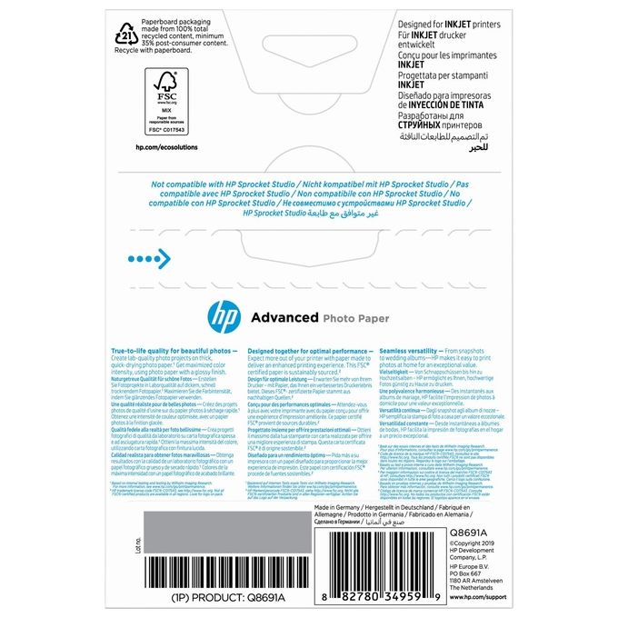 Hp Carta Foto Lucida 10x15cm S B(25fg)