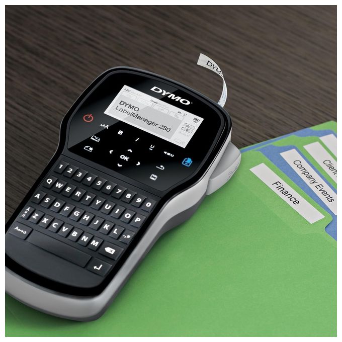 Dymo 2091152 LabelManager 280 Kit Etichettatrice Portatile Ricaricabile Tastiera QWERTY con Custodia e 2 Nastri D1 colore Nero