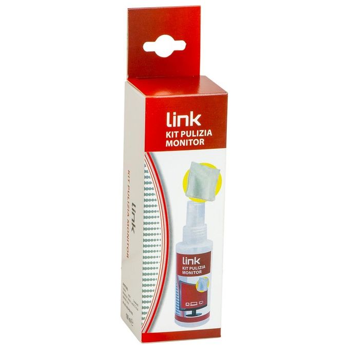 Link SP115 Kit Pulizia Schermi TV Tablet e Smartphone Detergente Spray 100 ml con Panno Microfibra 20x20 cm colore Rosso Bianco