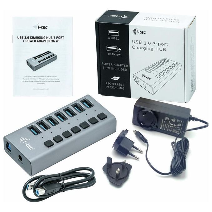 I-Tec U3CHARGEHUB7 Caricabatterie per Dispositivi Mobili Interno Grigio