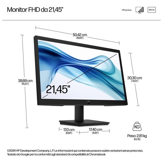 HP 9U5A2AA#ABB Serie 3 Pro Monitor FHD 21.4'' 1920x1080 100Hz VA LCD HDMI VGA colore Nero