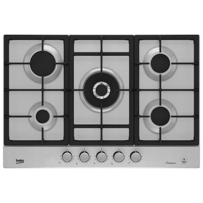 Beko HIAW75226SXE Piano cottura Gas 75 cm 5 Fuochi Wok 5000W FlameAdjust PractiClean Gas Safety colore Acciaio Inox