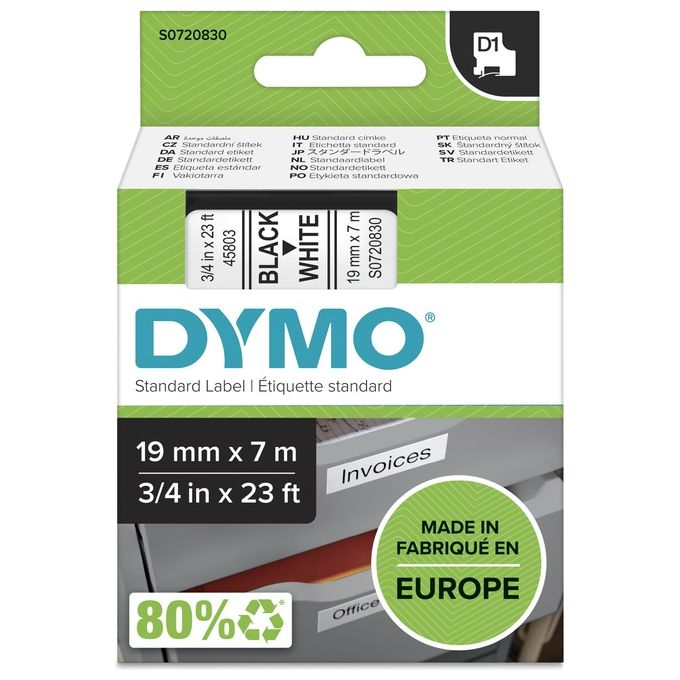 Dymo Nastro D1 19mmx7m Nero Bianco