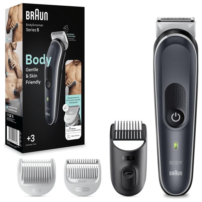 Braun BG5340 Serie 5 Depilatore Corpo Uomo SkinShield uso bagnato e secco autonomia 100 min colore Nero Grigio