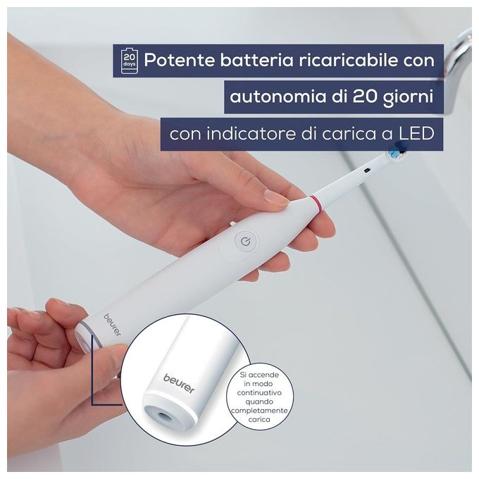 Beurer TB 30 Spazzolino elettrico oscillante-pulsante 2 modalita' timer 2 min autonomia 20 giorni colore Bianco