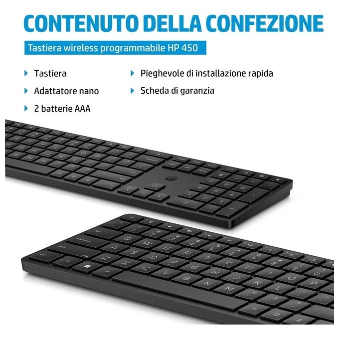 HP 4R184AA Tastiera Wireless Programmabile 450 Full-size RF USB 10m autonomia 20 mesi colore Nero
