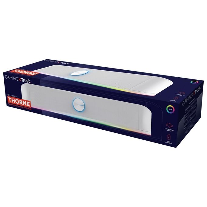 Trust 25110 GXT 619W Thorne Soundbar PC RGB 2.0 Stereo 6 W Illuminazione USB AUX colore Bianco