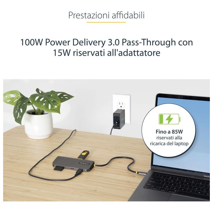 StarTech 115B-USBC-MULTIPORT Hub USB-C 8in1 HDMI 4K 60Hz 3x USB-A 5Gbps GbE SD MicroSD PD 100W cavo 30cm colore Grigio