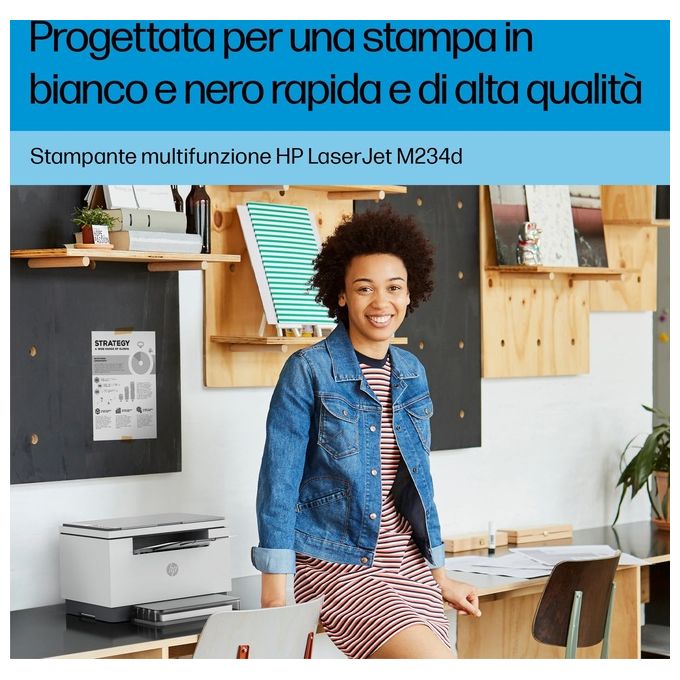 HP 8J9K4F LaserJet M234d Stampante Multifunzione Laser Mono A4 29 ppm Fronte Retro Automatico USB Apple AirPrint colore Grigio