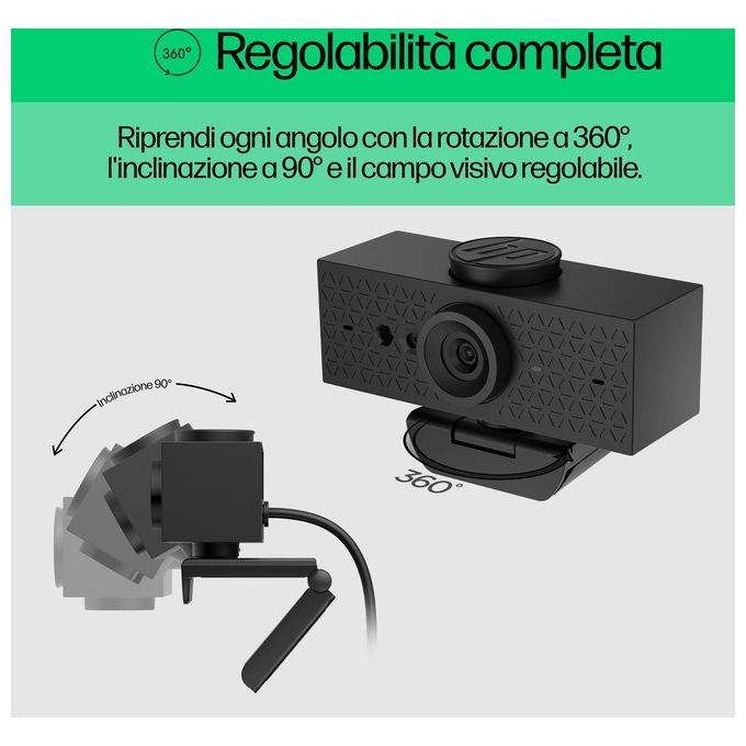 HP 6Y7L2AA#ABB Webcam FHD 620 Risoluzione 1920 x 1080 Pixel 60 fps Microfono Incorporato Colore Nero