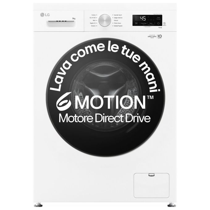 LG F4NX1009NWB Serie X1 - Lavatrice a carica frontale 9 kg, 1400 rpm, Classe A, 6 Motion Direct Drive, Allergy Care, Wi-Fi, (85x60x55 cm), Bianco