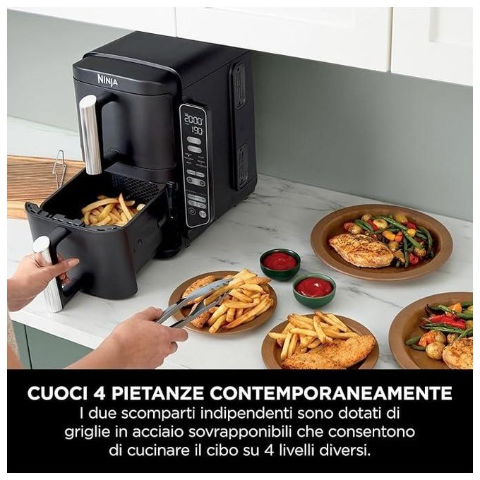 Ninja SL300EU Double Stack Friggitrice ad aria 7.6 L 2470W 6 Funzioni 2 Cestelli 4 Livelli di Cottura colore Nero