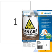 HERMA 9501 Special Film Adesivo Outdoor A4 Etichetta Autoadesiva Permanente Extra Forte Resistente alle Intemperie 210 x 297 mm colore Bianco