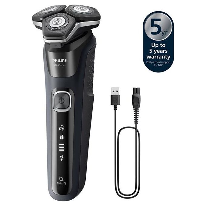 Philips S5898-25 Serie 5000 Rasoio elettrico rotante Wet and Dry 3 testine autonomia 60 min colore Nero