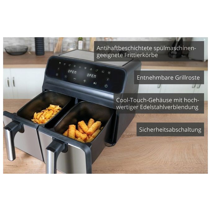 Unold 58685 Friggitrice ad aria Doppia Camera Twin Zone 8 L 1700 W 10 Programmi Display LED colore Nero Grigio