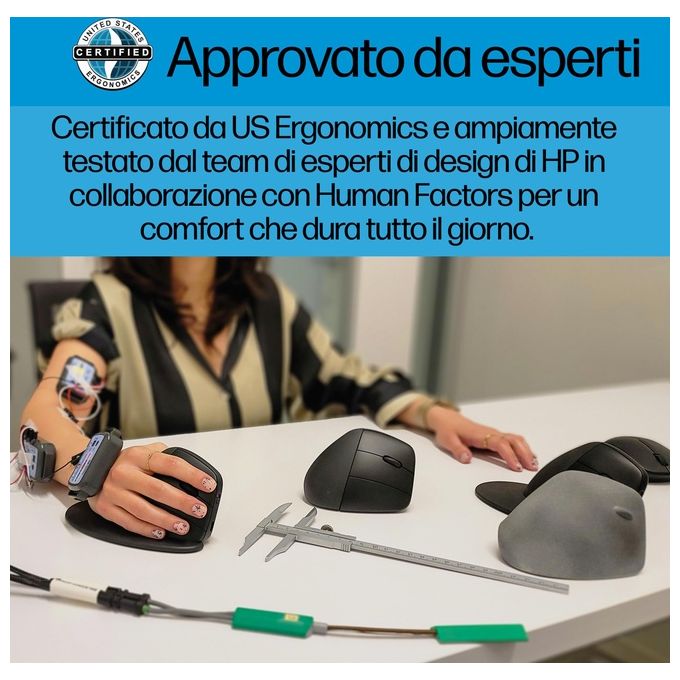 HP 6H1A5AA 925 Mouse Ergonomico Verticale Wireless RF Bluetooth 4000 DPI 6 Tasti Ricaricabile USB Type-C colore Nero