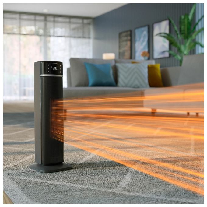 Philips CX5120-11 Serie 5000 Termoventilatore Torre 2000W AI Wi-Fi App 40,5 dB oscillazione 60° per ambienti fino a 20 m² colore Nero